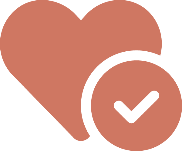 orange checkmark heart icon